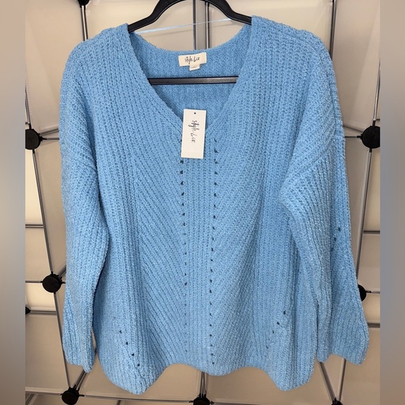 Style & Co. Sweaters - Style & Co Women's Chenille V-Neck Knit Pullon Sweater Bright Skies Size M NWT